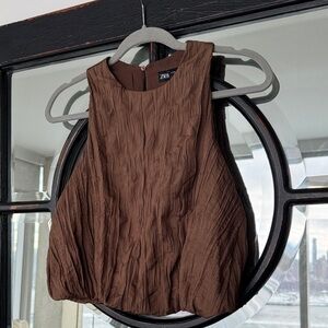 Zara Chocolate Brown Crinkle Blouse